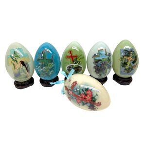 Reverse Painted Glass Easter Eggs Set of 6 Cross
